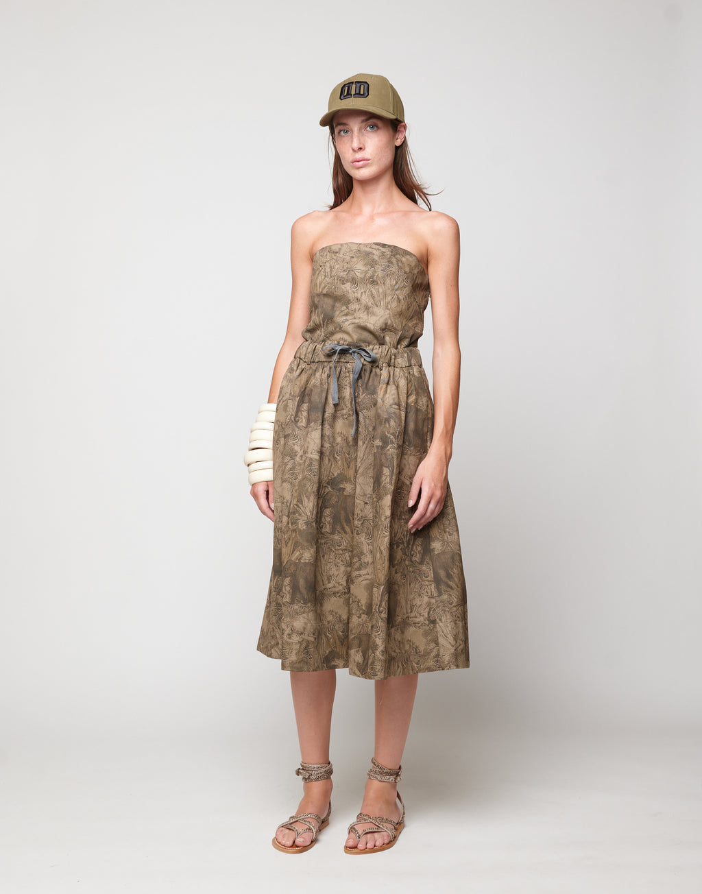 Gonna Ampia in Drill di Cotone Stampa Jungle