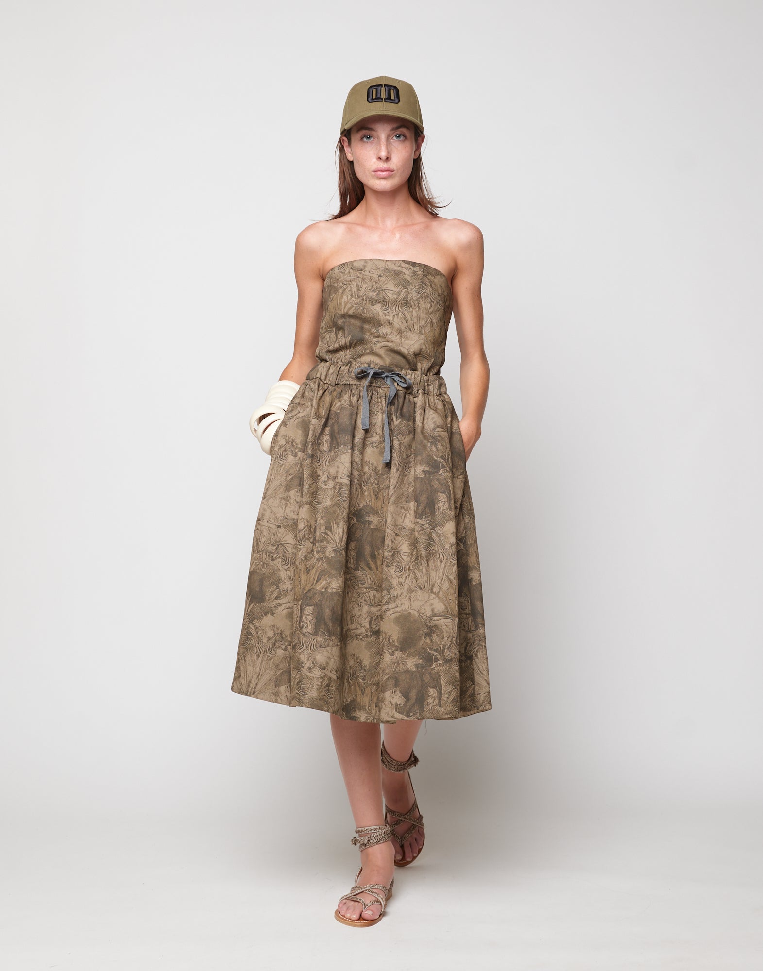 Top Décolleté in Drill di Cotone Stampa Jungle