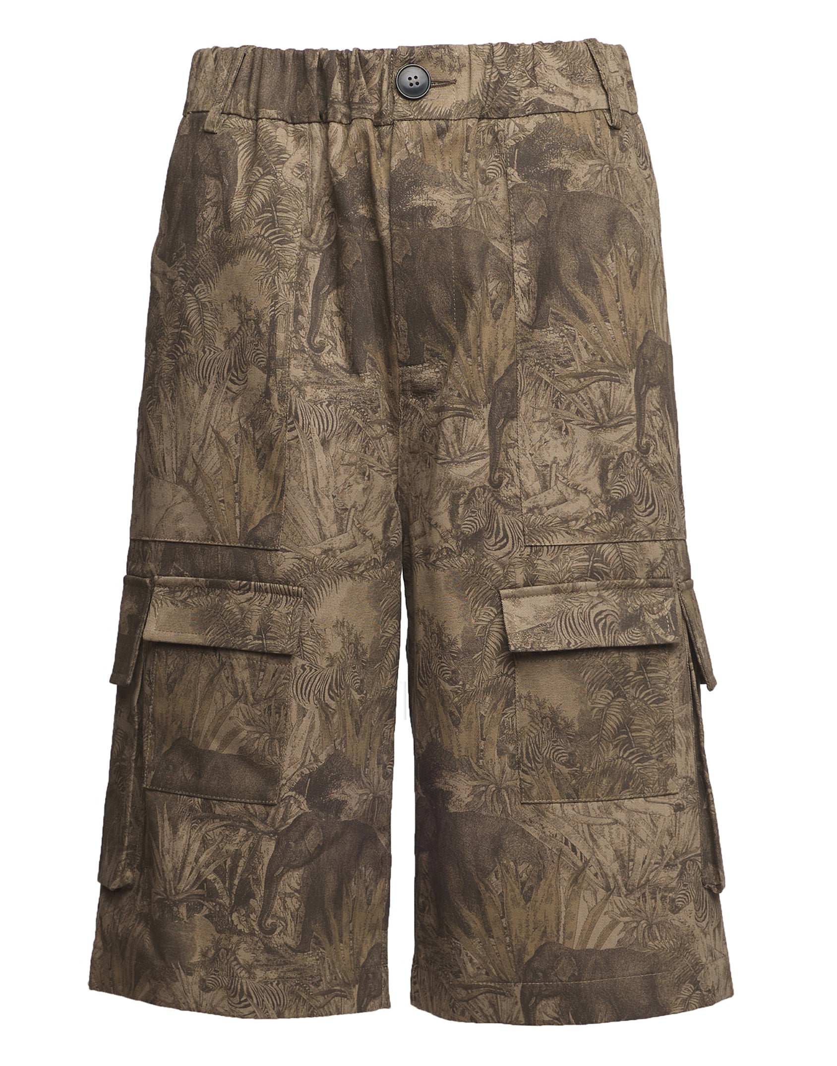 Bermuda Cargo in Drill di Cotone Stampa Jungle