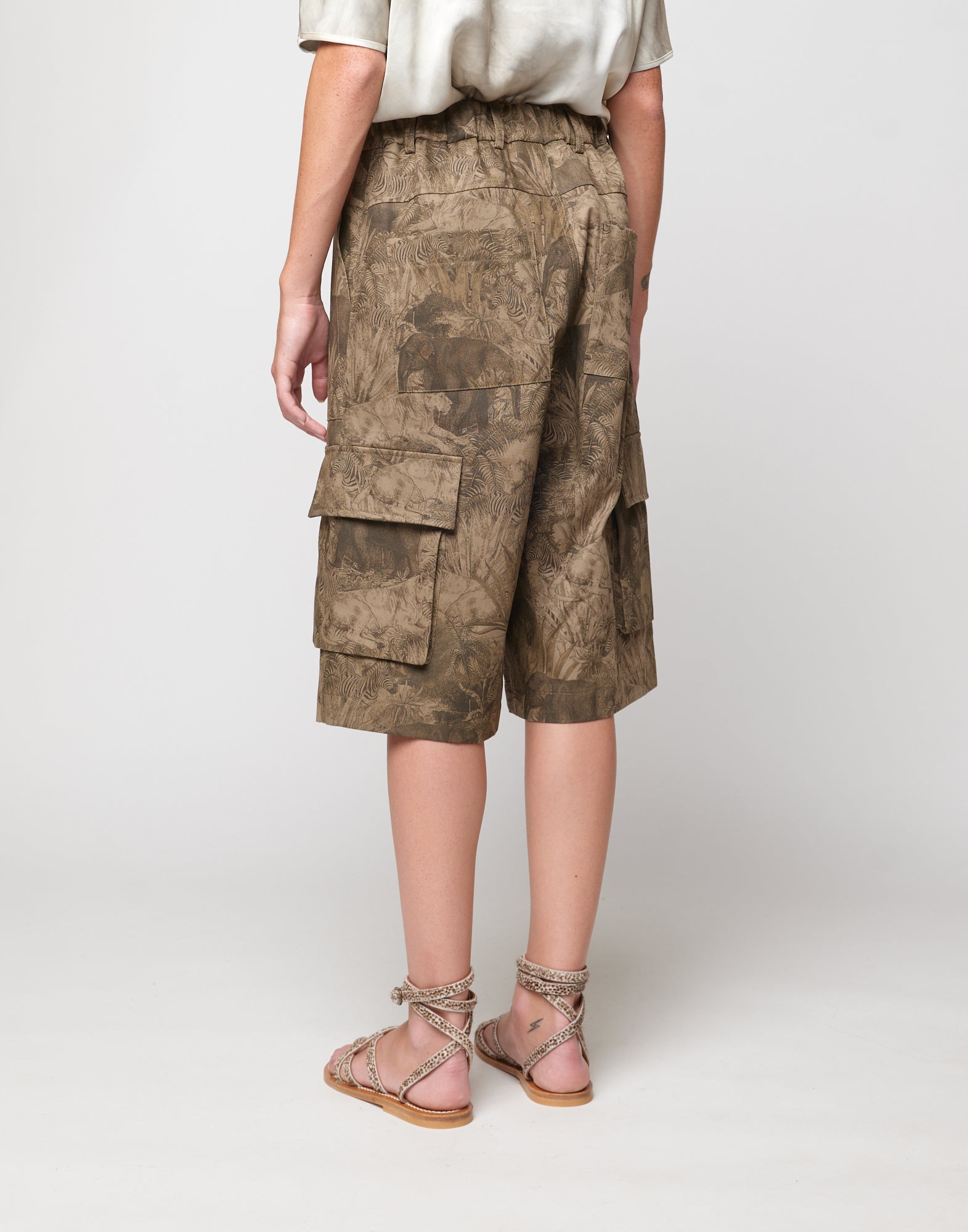 Bermuda Cargo in Drill di Cotone Stampa Jungle