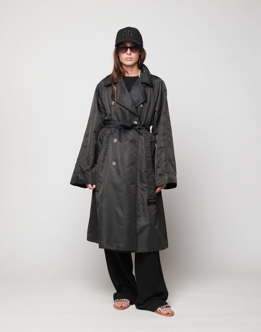 Trench Doppio Petto in Tecno Raso Lavagna