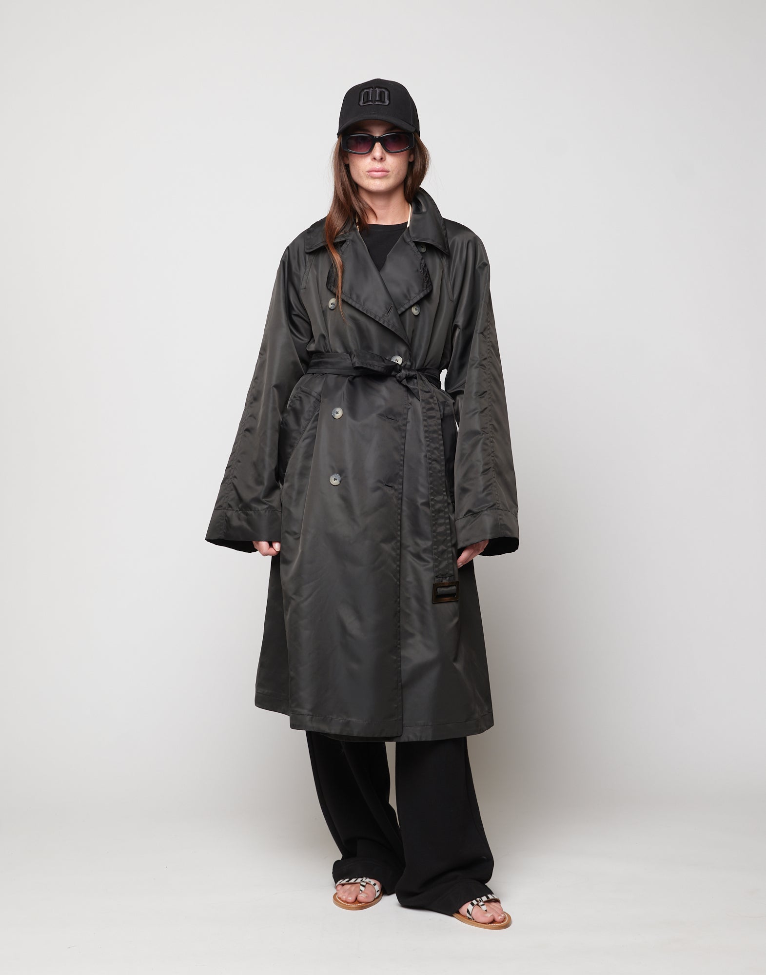 Trench Doppio Petto in Tecno Raso Lavagna