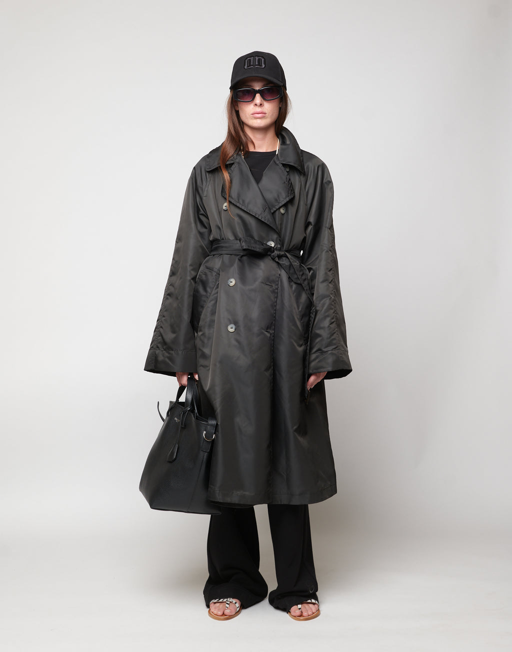 Trench Doppio Petto in Tecno Raso Lavagna