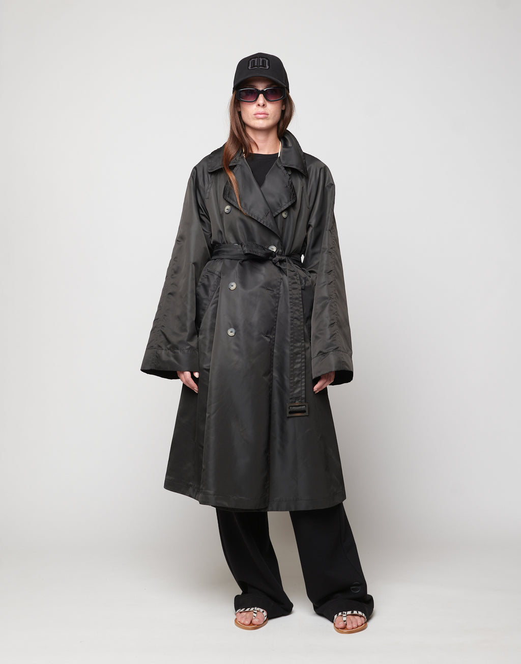 Trench Doppio Petto in Tecno Raso Lavagna