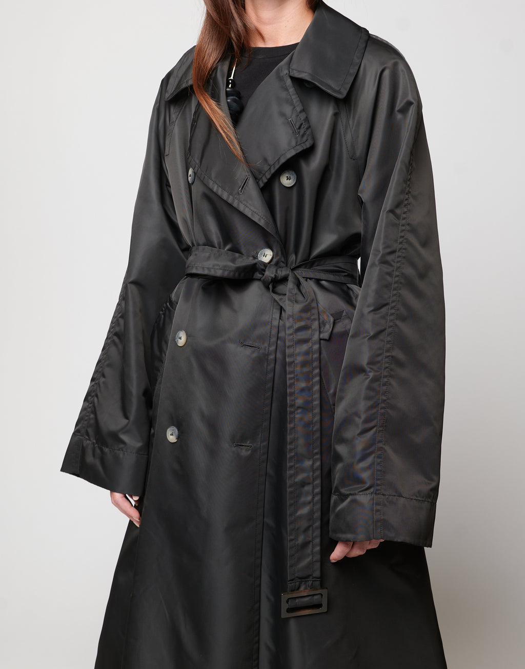 Trench Doppio Petto in Tecno Raso Lavagna