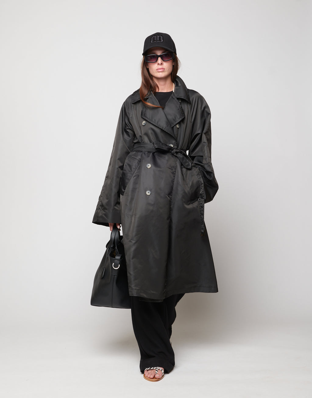 Trench Doppio Petto in Tecno Raso Lavagna