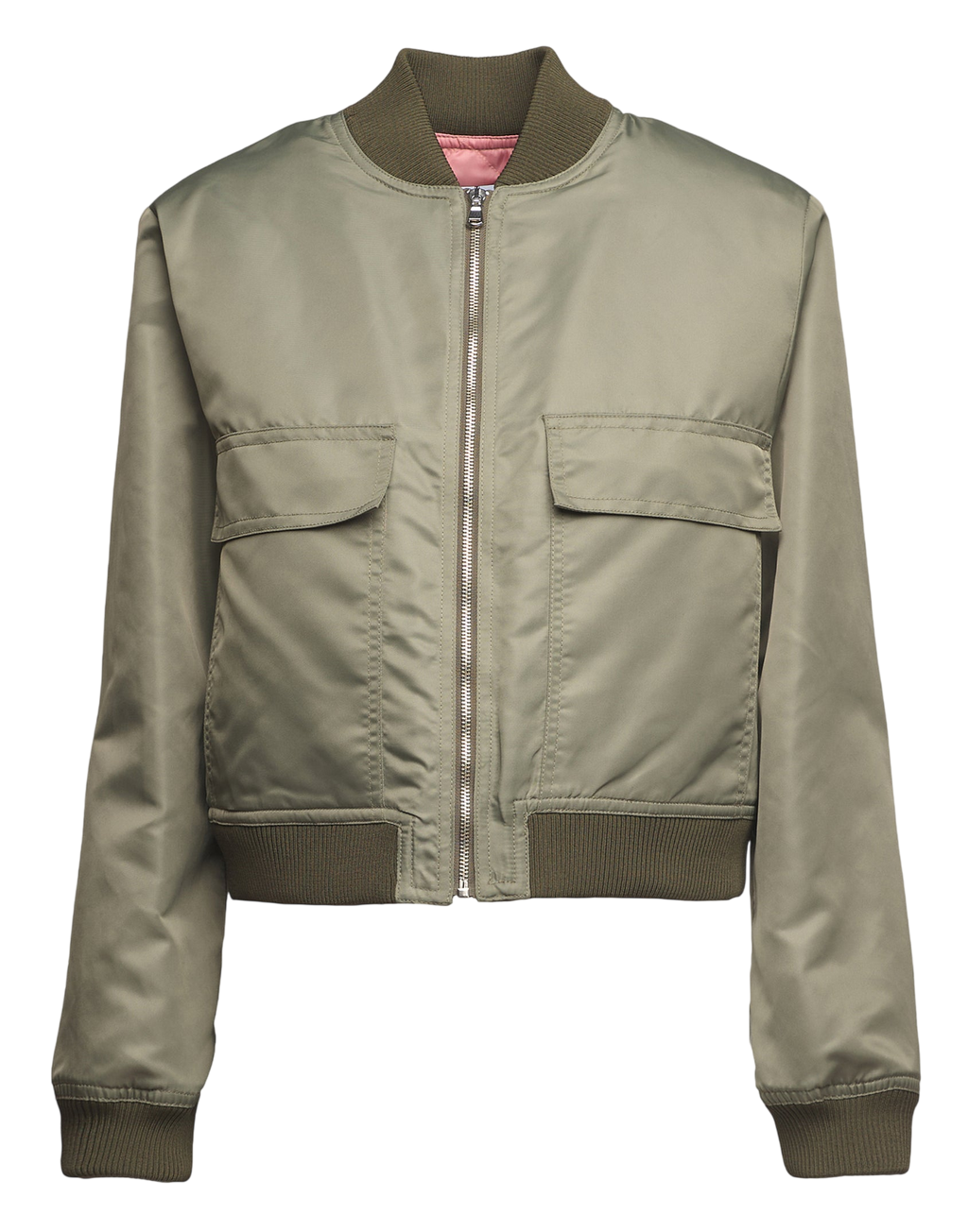 Sage Technical Satin Short Bomber Jacket