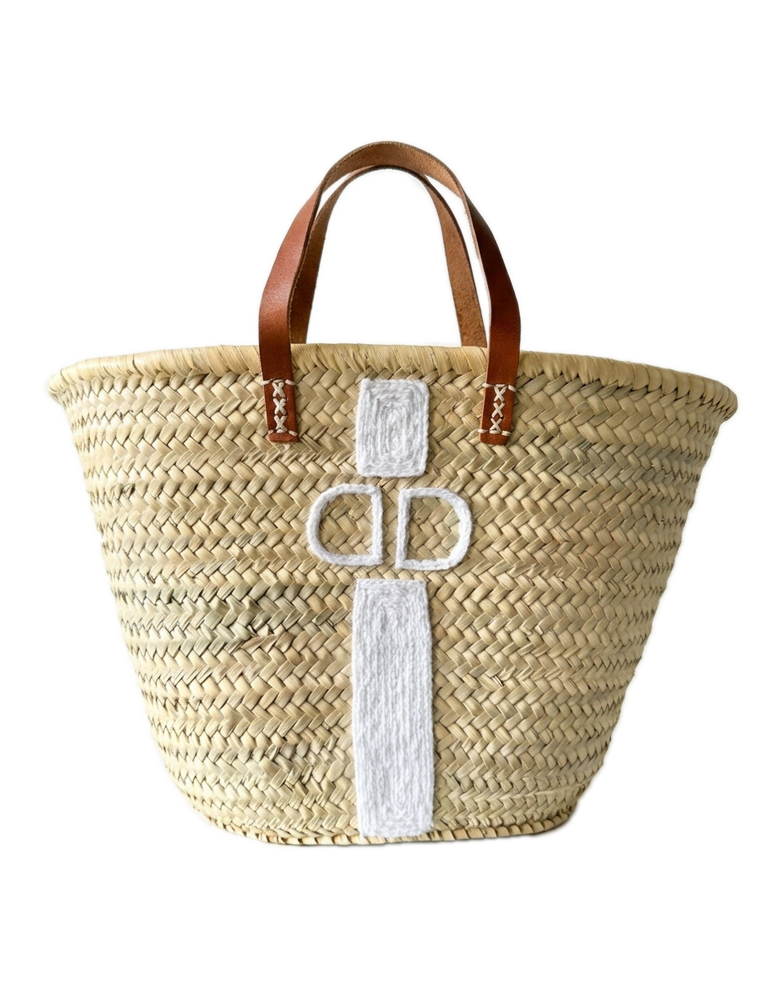 Borsa da Mare in Paglia con Ricamo Off White