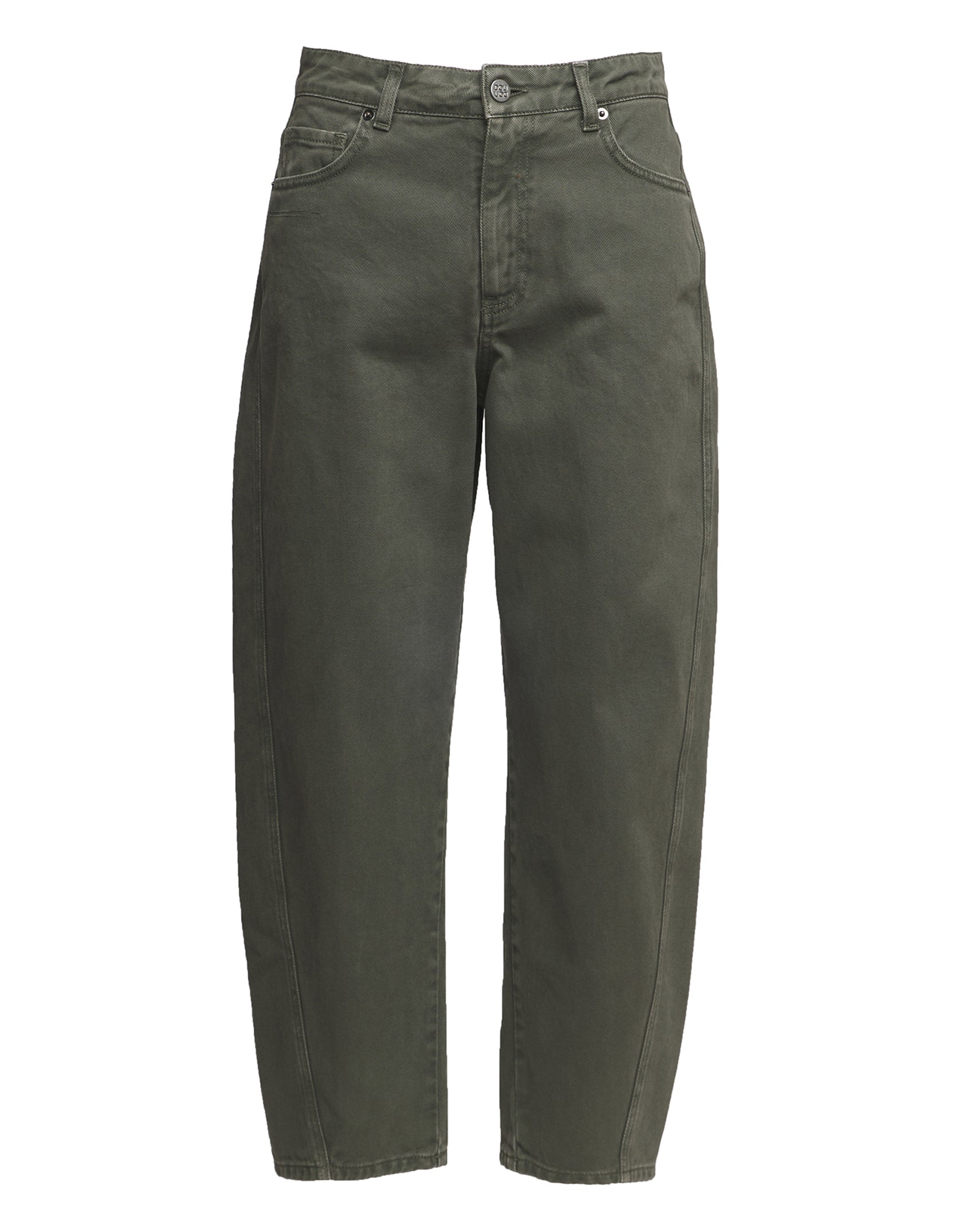 Pantaloni 5 Tasche Baggy in Drill di Cotone Verde Militare