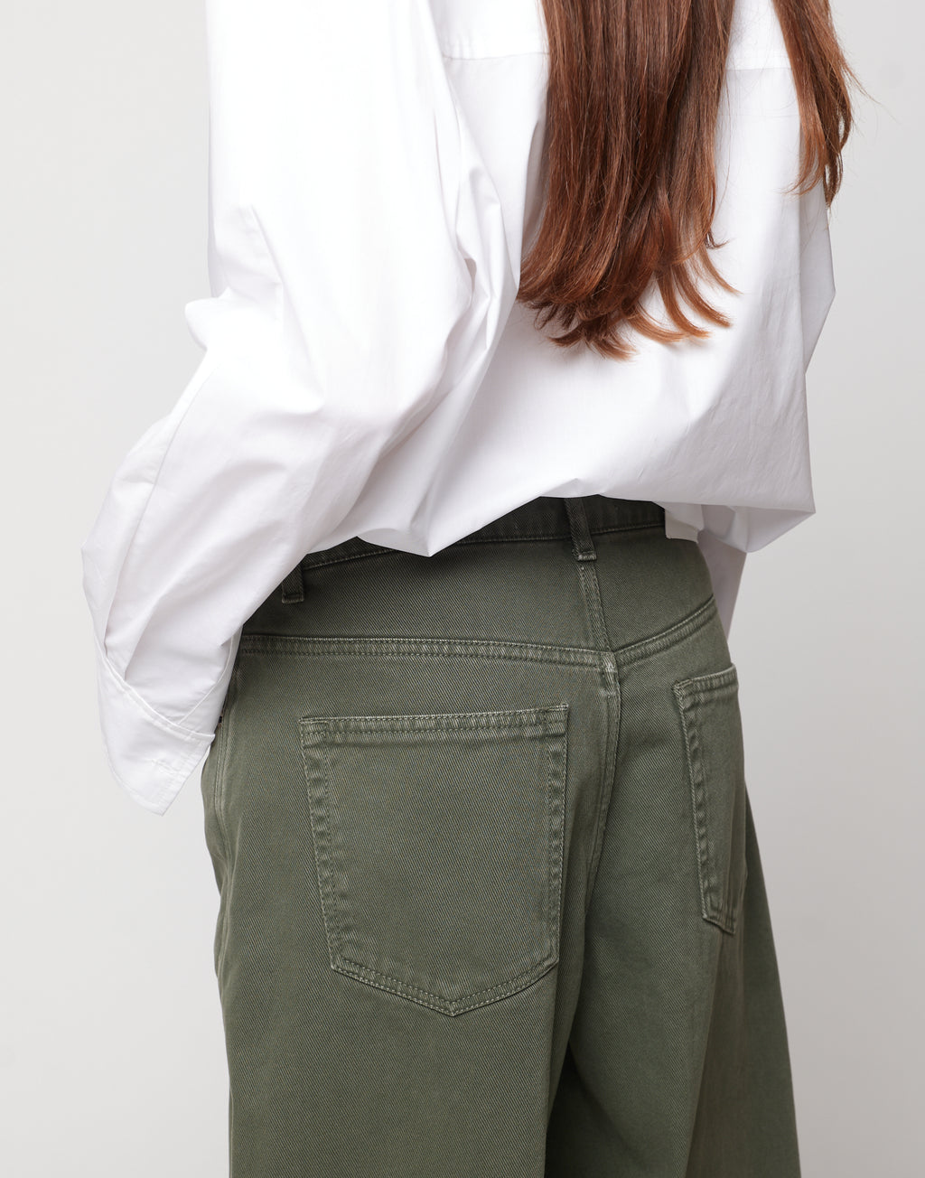 Pantaloni 5 Tasche Baggy in Drill di Cotone Verde Militare