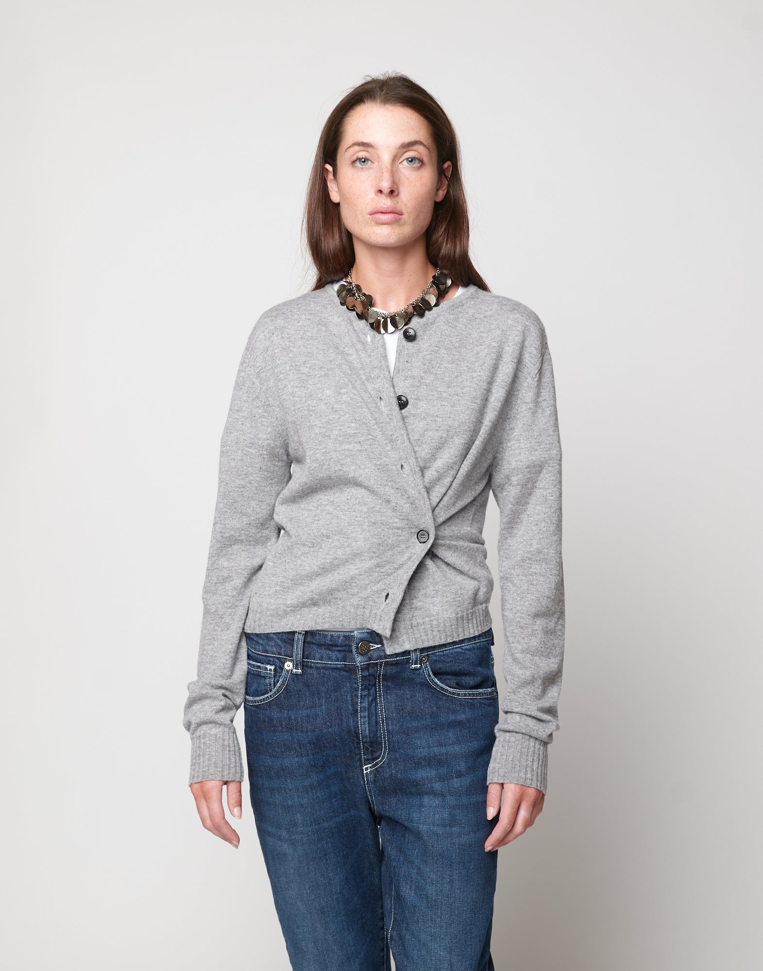 Cardigan Leggero in Lana Cashmere Seta Grigio