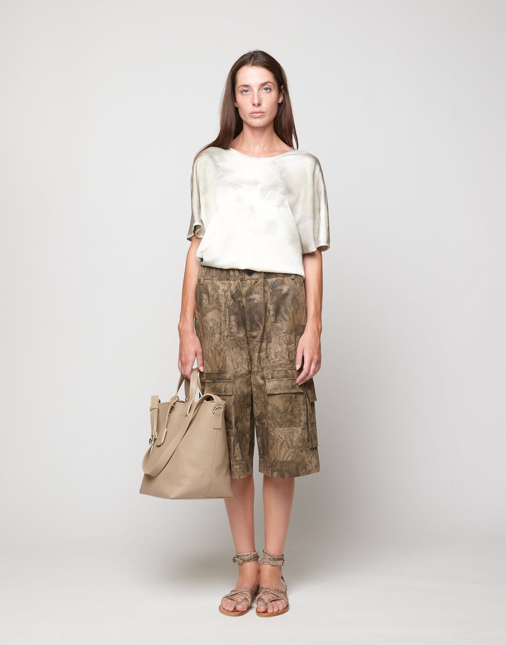 Borsa Shopping Giulia in Pelle Martellata Marmo