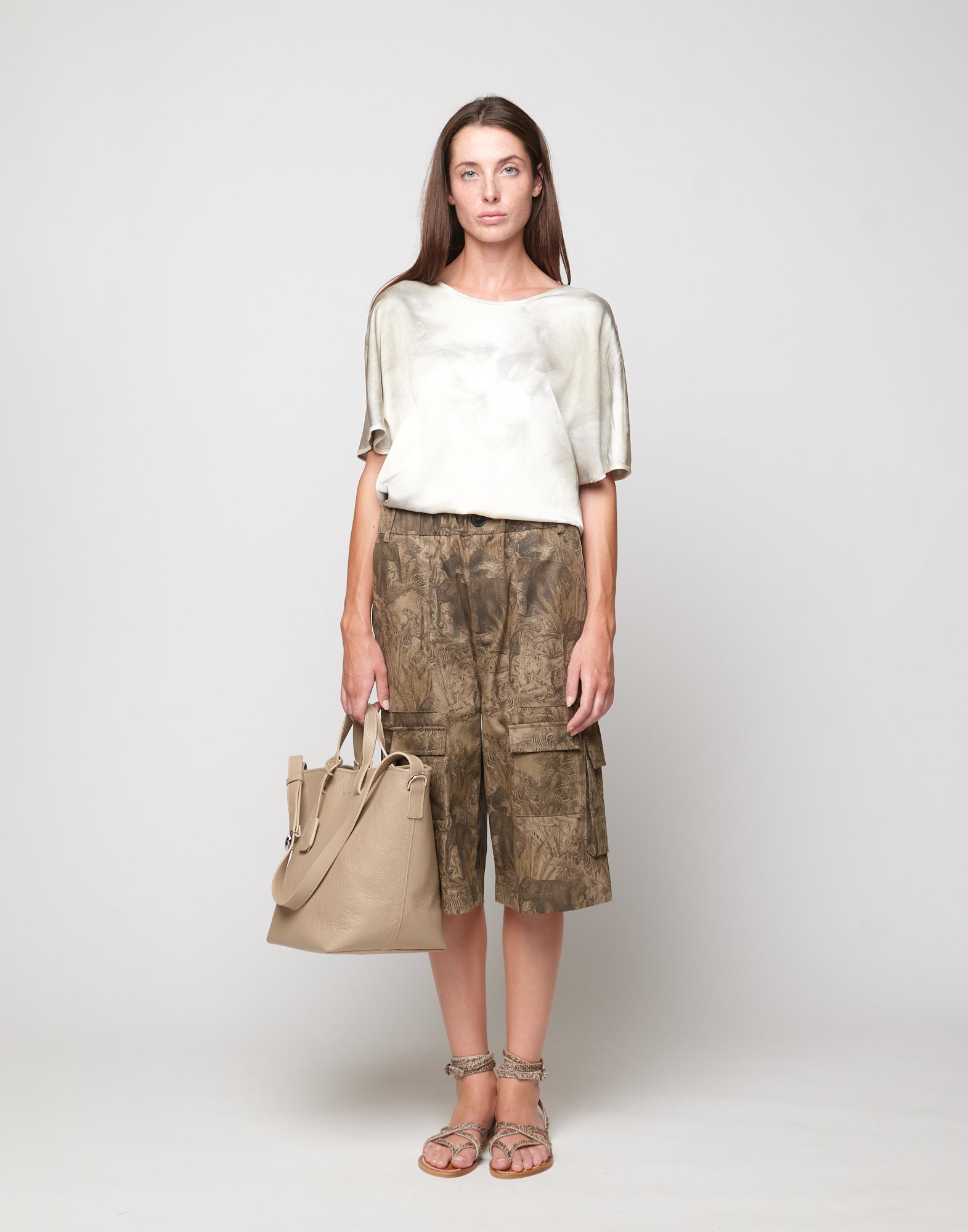 Borsa Shopping Giulia in Pelle Martellata Marmo