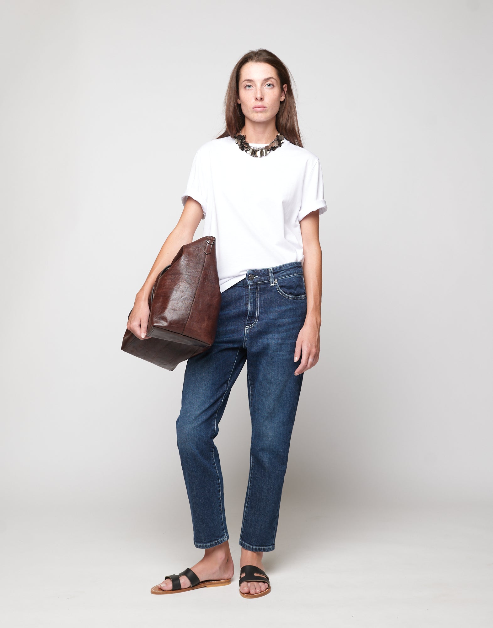 Borsa Olivia in Cuoio Tuffato Tinto e Lavato Moro