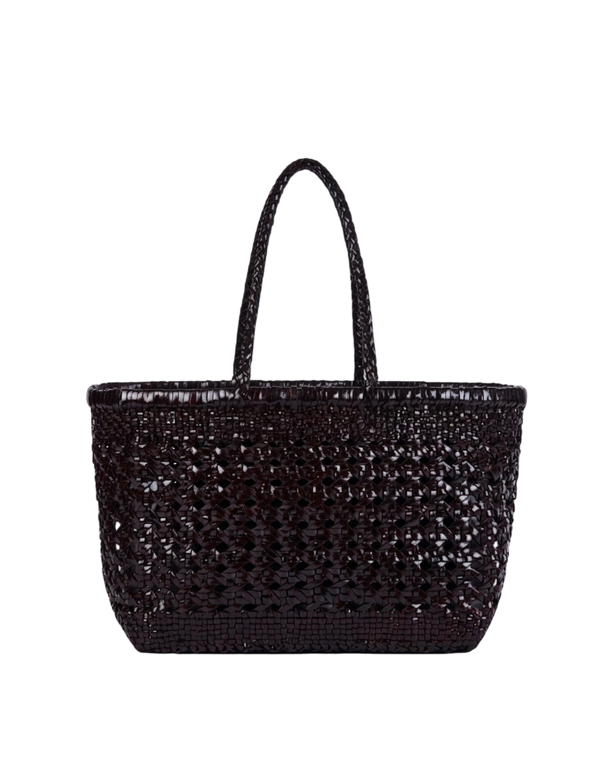 Dark Brown Woven and Perforated Leather Shopping Bag