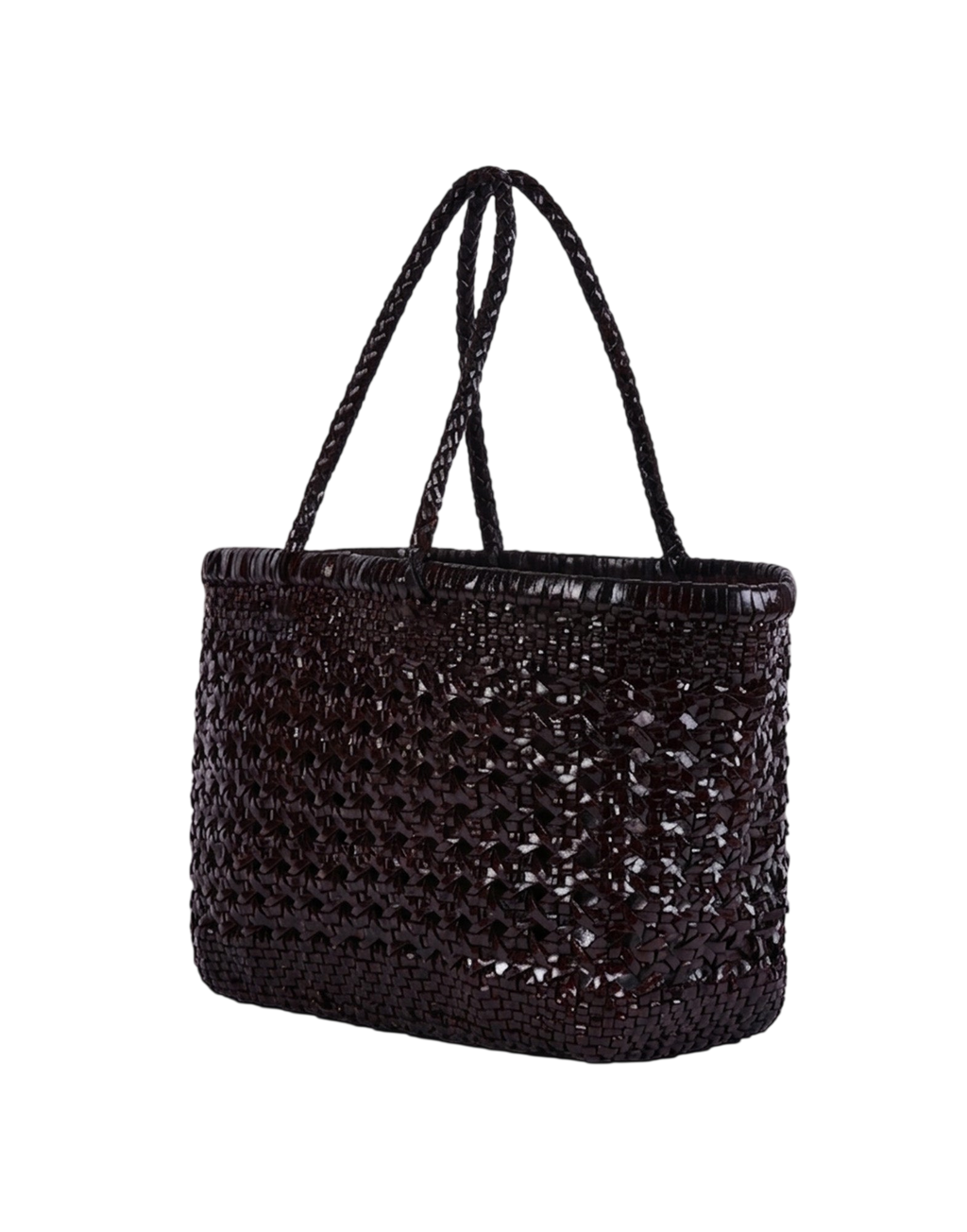Shopping Bag en cuir tressé et ajouré Dark Brown
