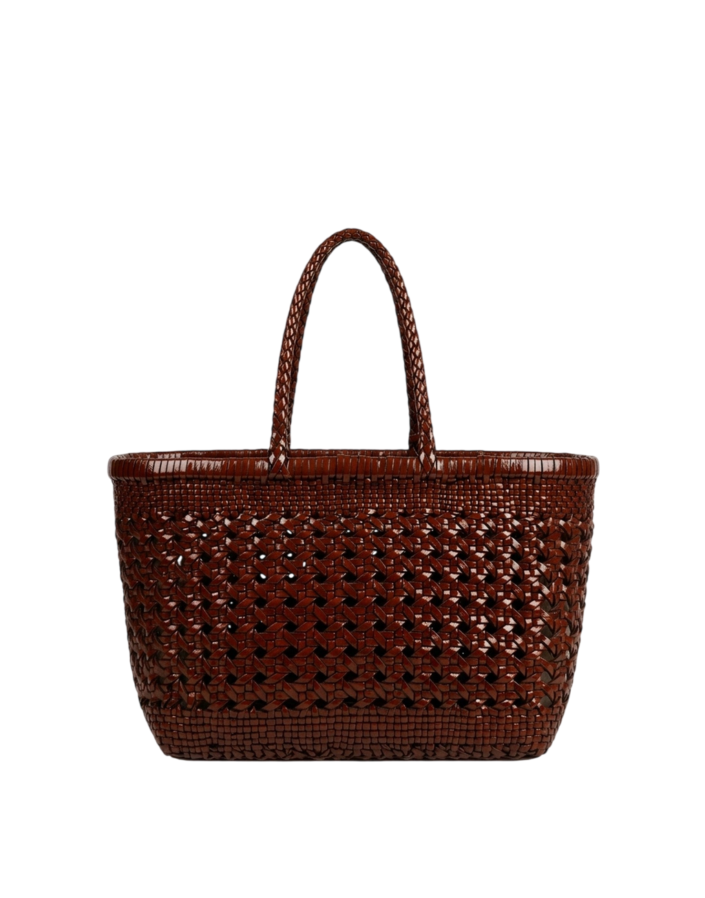 Shopping Bag in Pelle Intrecciata e Traforata Cognac