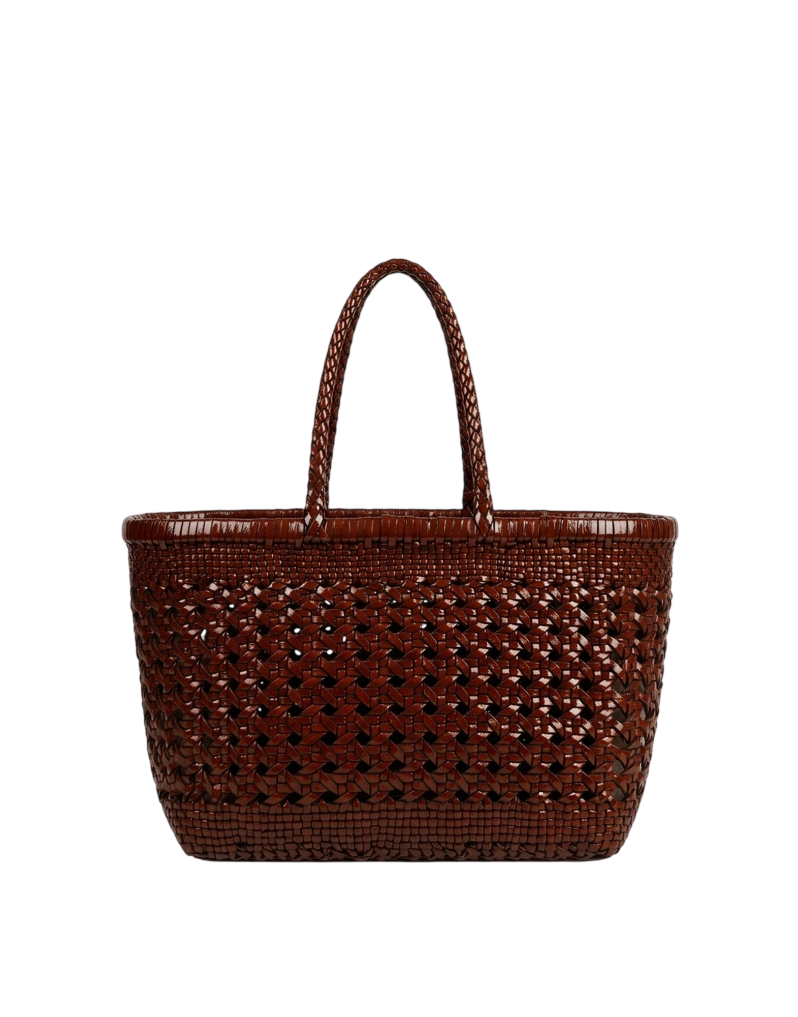 Shopping Bag in Pelle Intrecciata e Traforata Cognac