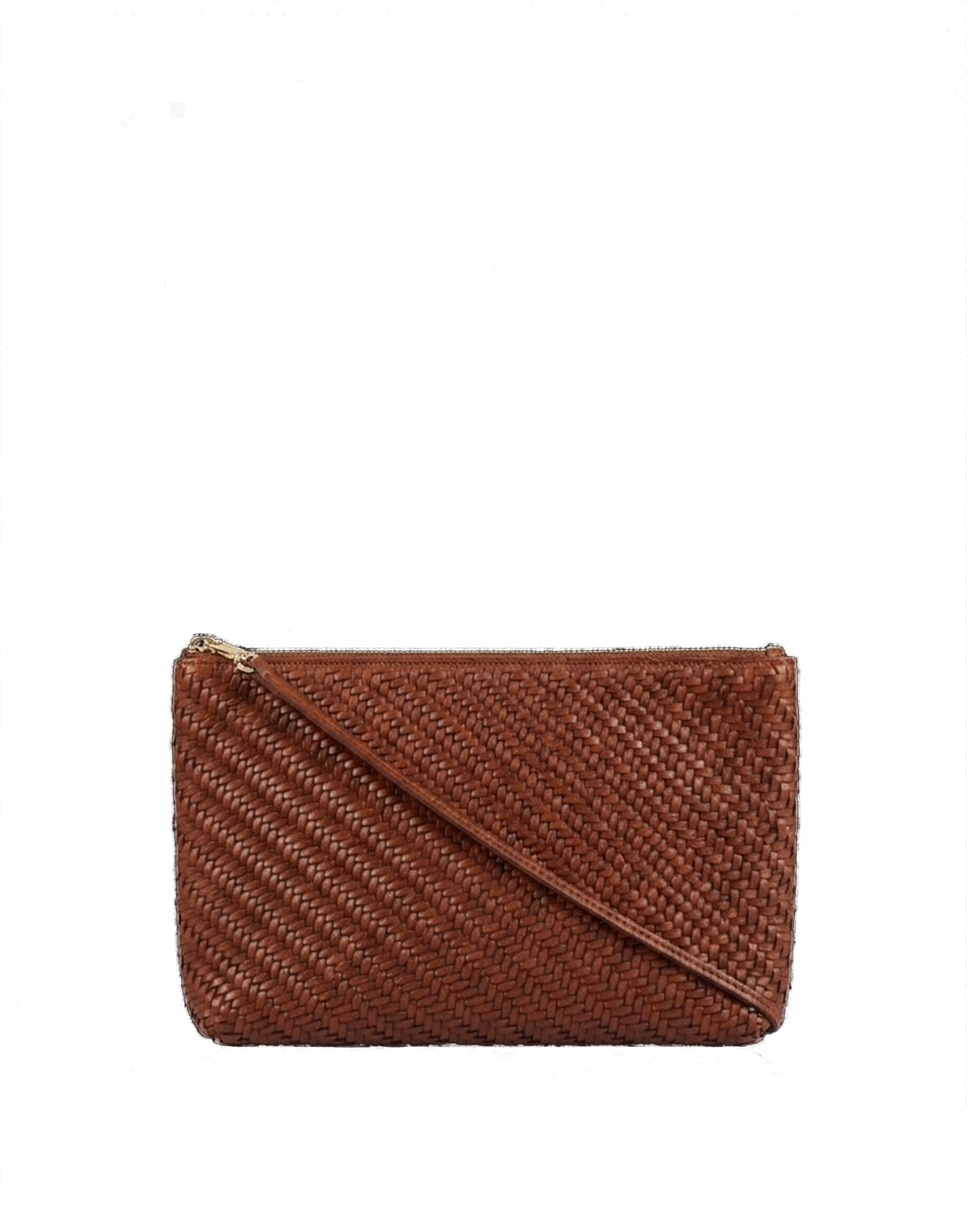 Piatta in Pelle Intrecciata con Tracolla Cognac