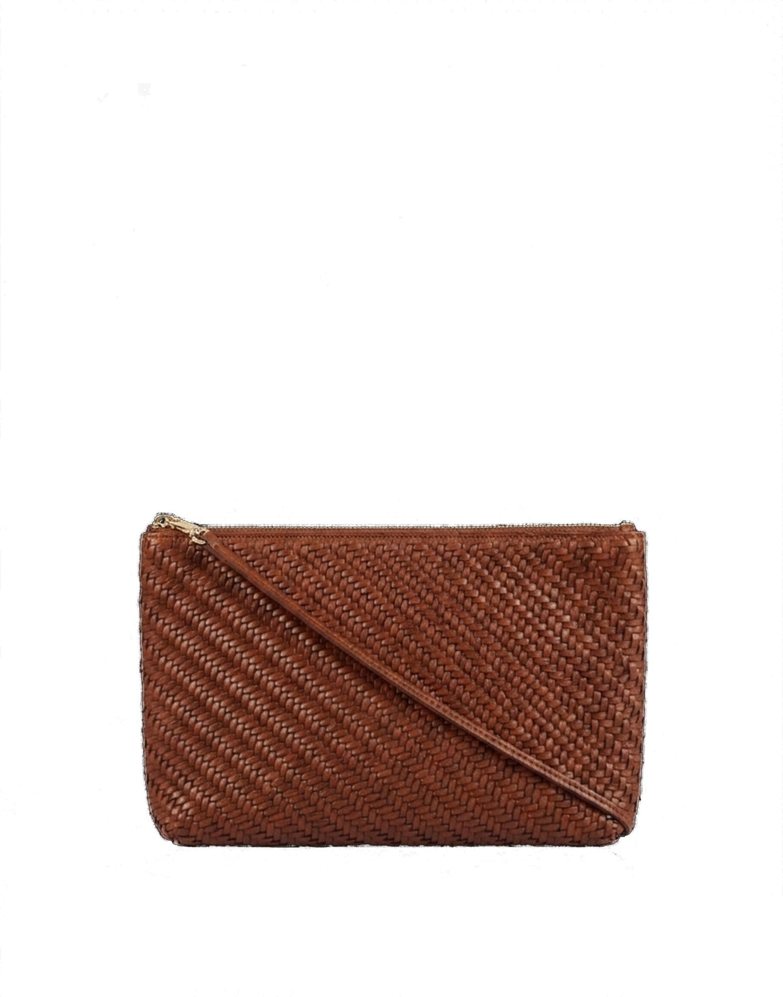 Piatta in Pelle Intrecciata con Tracolla Cognac