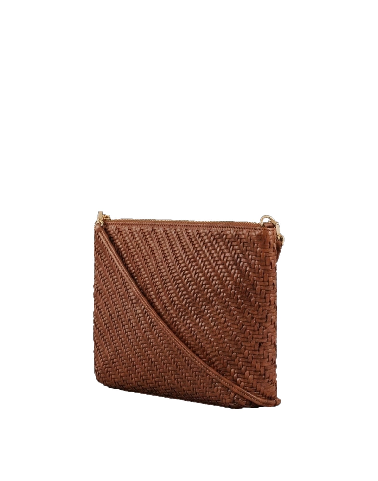 Piatta in Pelle Intrecciata con Tracolla Cognac