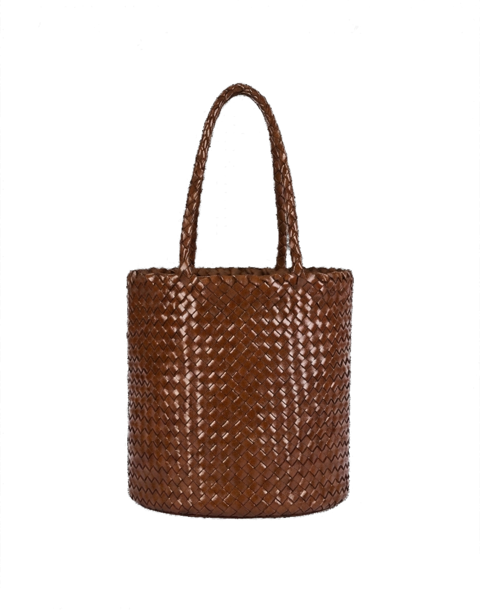 Borsa Secchiello in Pelle Intrecciata Cognac