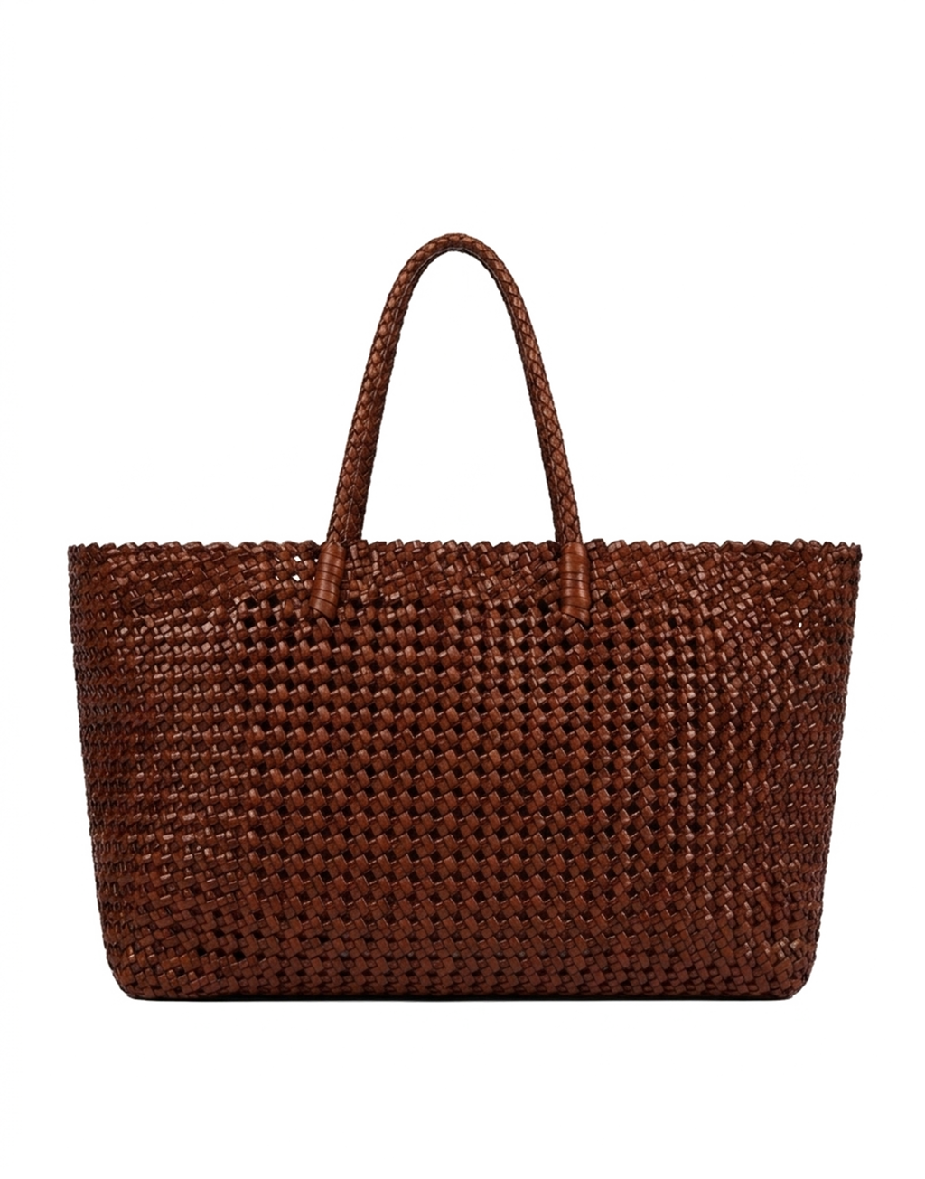 Borsa Shopping in Pelle Intrecciata Cognac