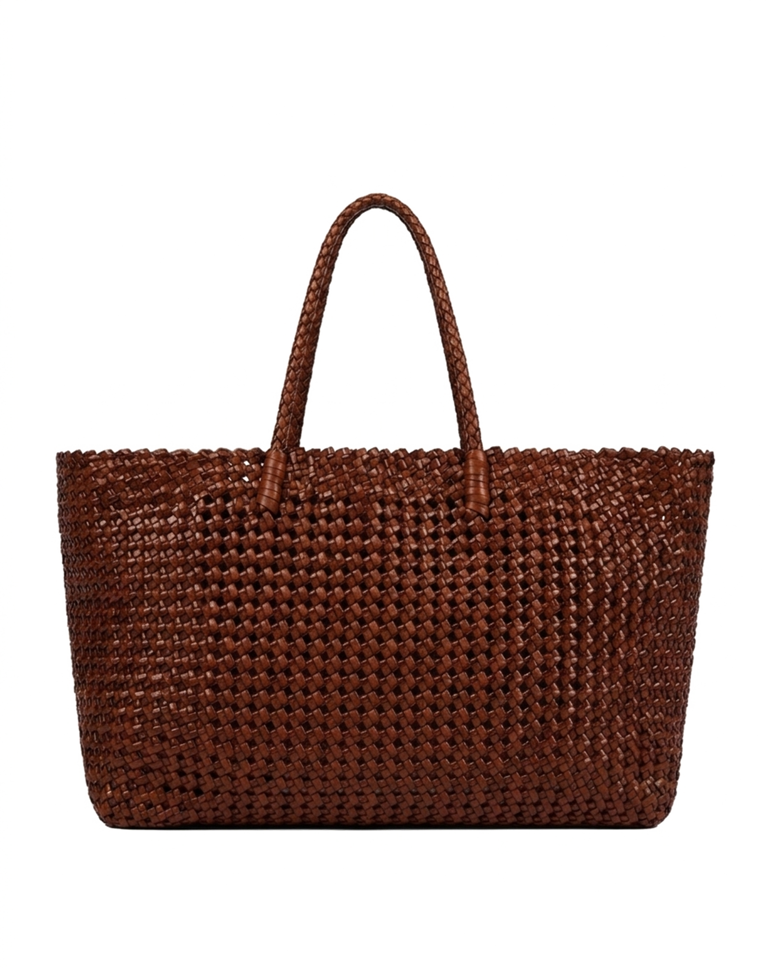 Borsa Shopping in Pelle Intrecciata Cognac