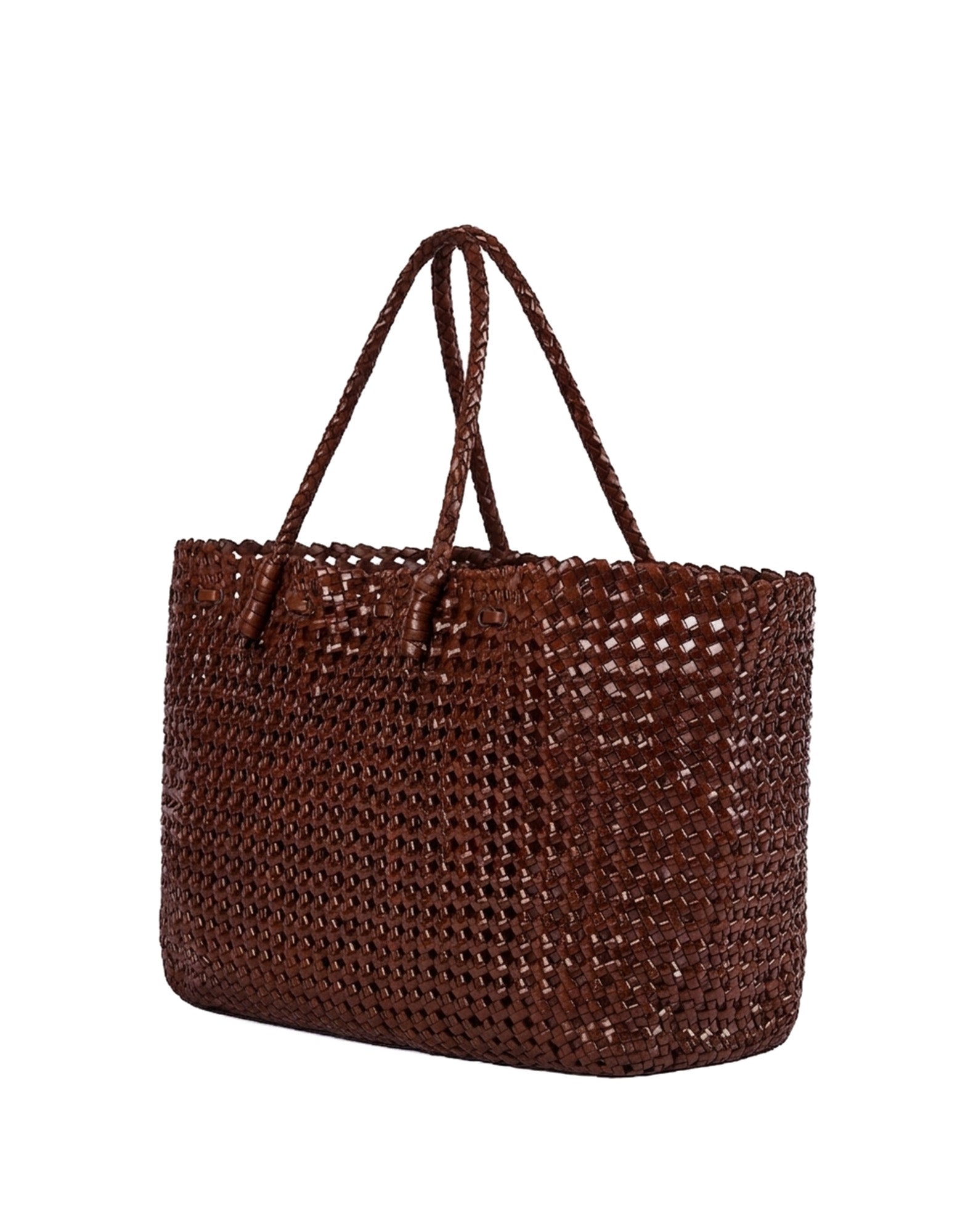 Borsa Shopping in Pelle Intrecciata Cognac