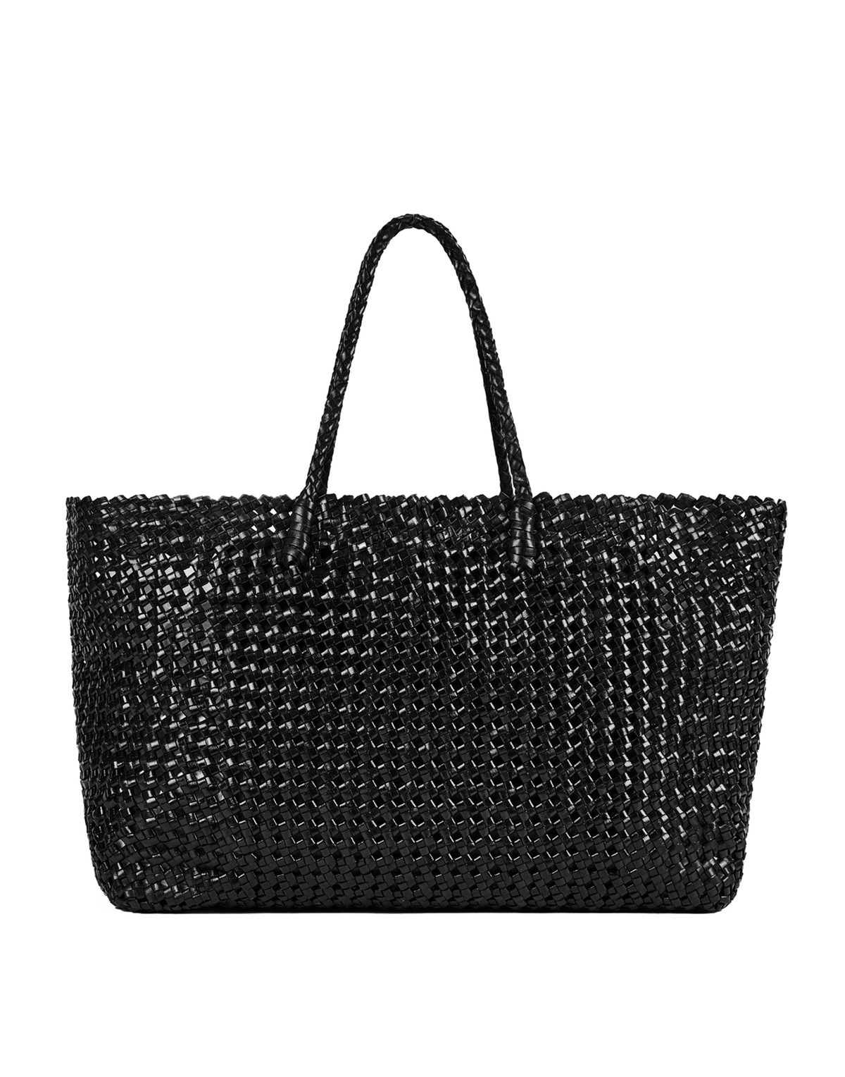 Black Woven Leather Shopping Bag