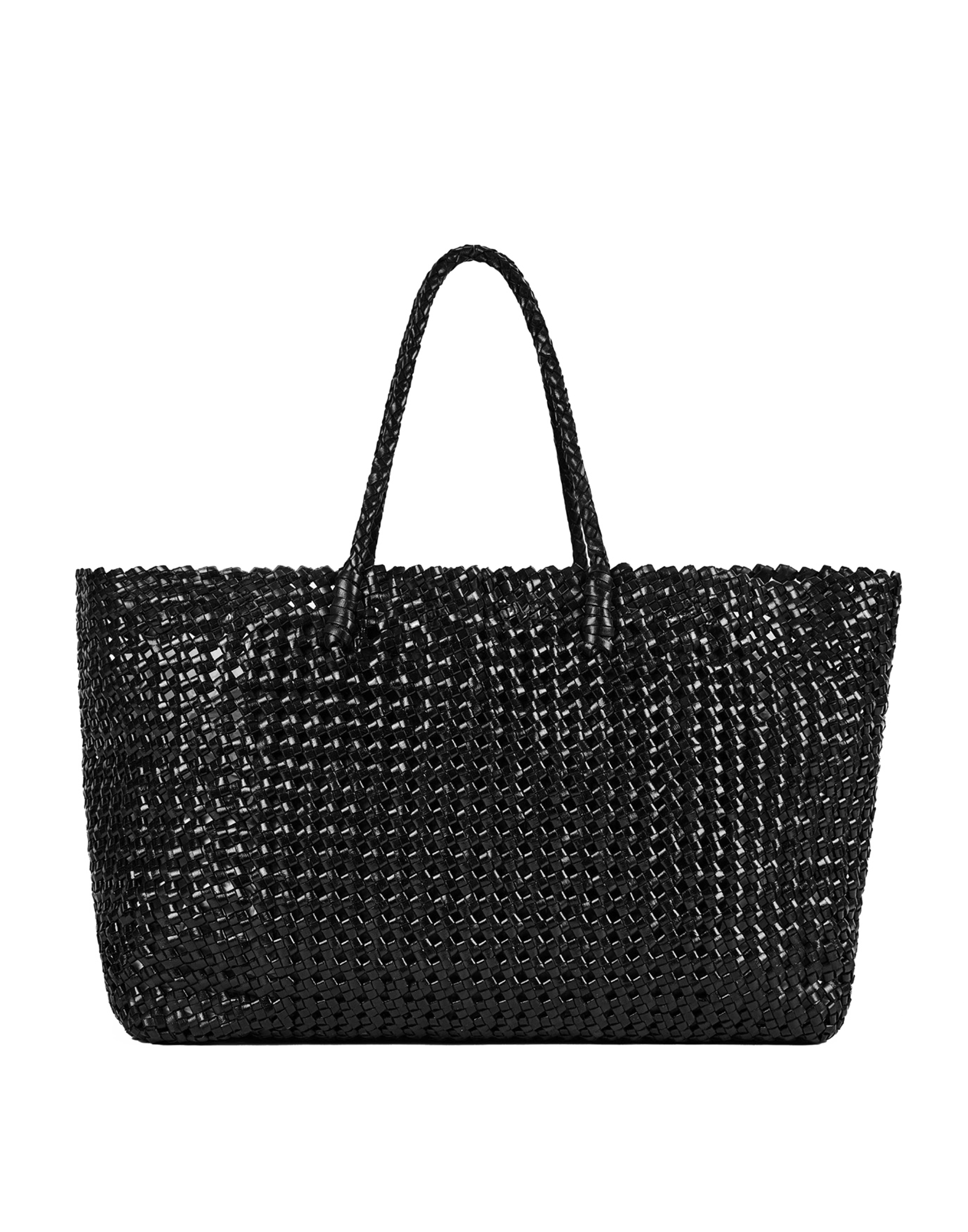 Borsa Shopping in Pelle Intrecciata Nera