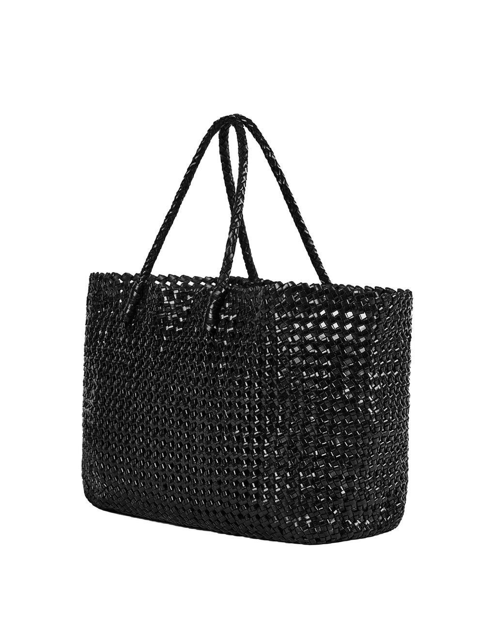 Borsa Shopping in Pelle Intrecciata Nera
