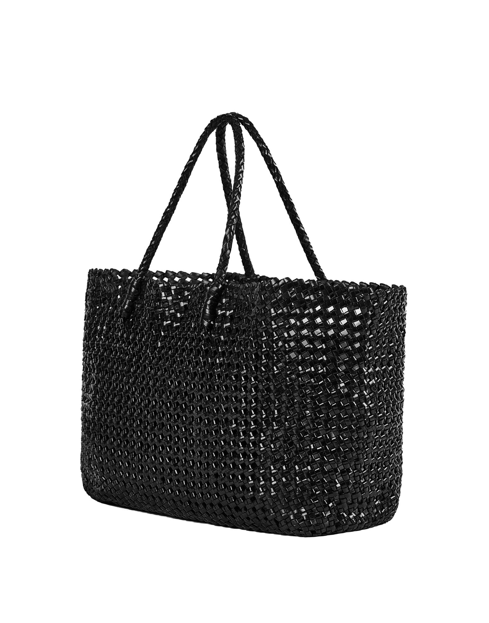 Borsa Shopping in Pelle Intrecciata Nera