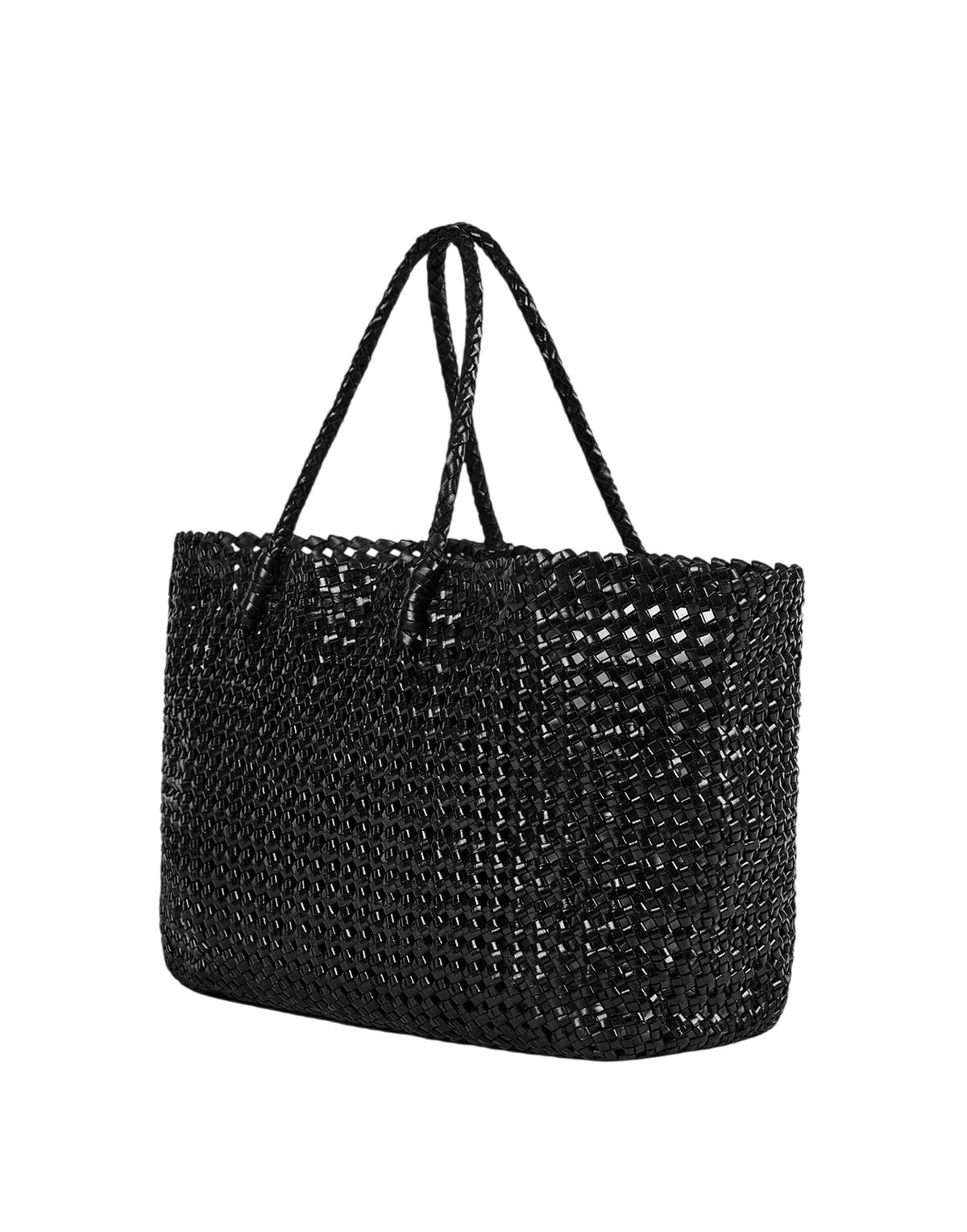 Black Woven Leather Shopping Bag