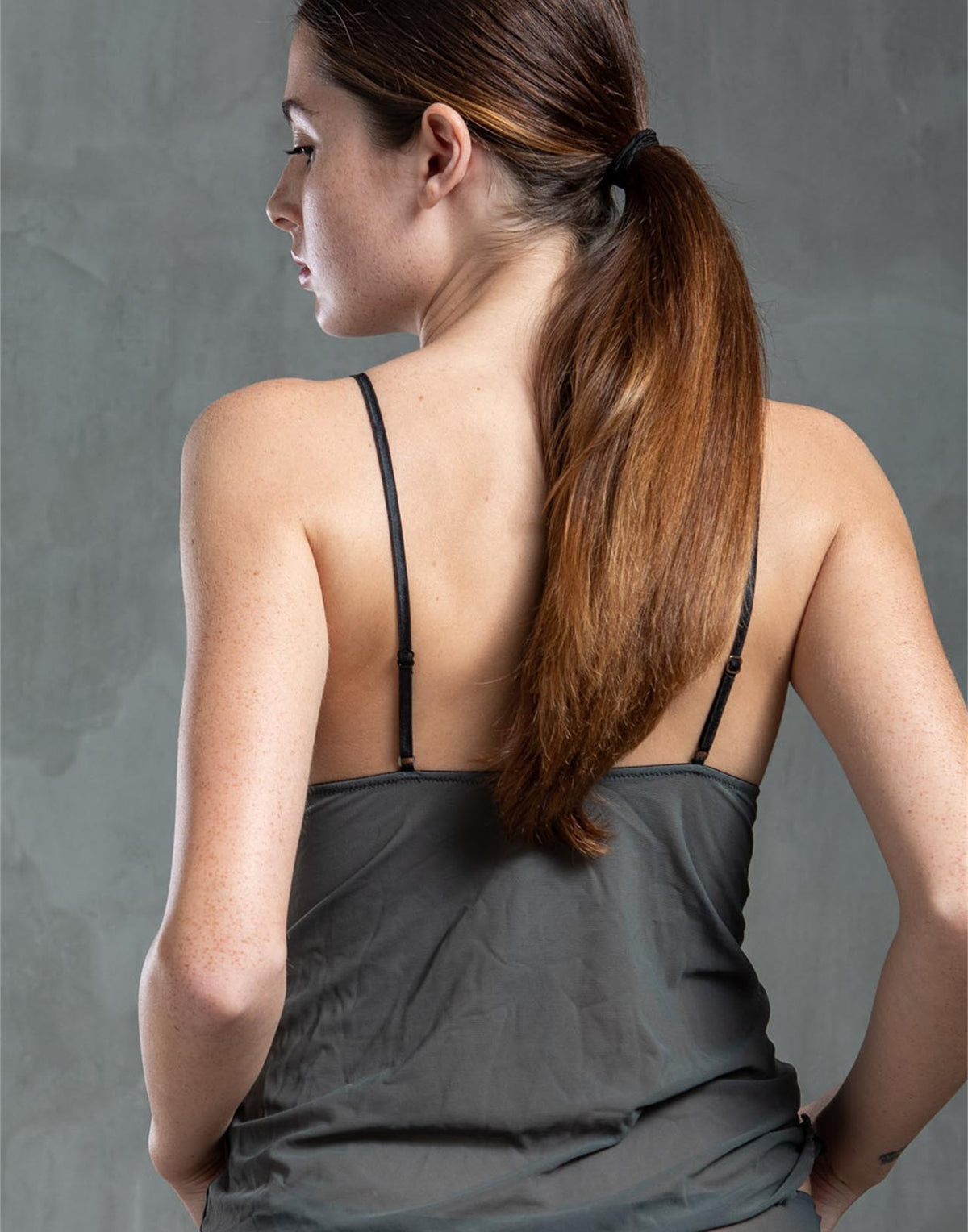 Canotta in Tulle Elasticizzato Grigio